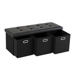 Artiss Storage Ottoman with 3 Cube Drawers Foot Stool Rest Foldable Black