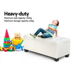 Artiss Storage Ottoman Blanket Box 97cm Leather White