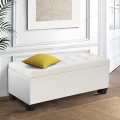 Artiss Storage Ottoman Blanket Box 97cm Leather White