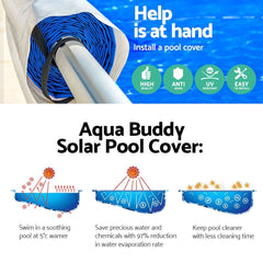 Aqua Buddy Pool Cover 8x4.2m 400 Micron Swimming Pool Solar Blanket 5.5m Roller Blue