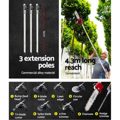 Giantz Pole Chainsaw 2 Stroke Petrol Tree Pruner Long Reach Saw 12 Inch Bar 9 In