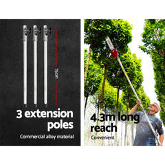 Giantz Pole Chainsaw 2 Stroke Petrol Tree Pruner Long Reach Saw 12 Inch Bar 2 In