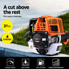 Giantz Pole 4 Stroke Chainsaw Petrol Tree Pruner Long Reach Saw 12 Inch Bar