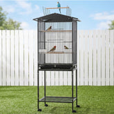 i.Pet 136cm Bird Cage Aviary Open Top Parrot Budgie Stand Wheels Black