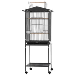 i.Pet 136cm Bird Cage Aviary Open Top Parrot Budgie Stand Wheels Black
