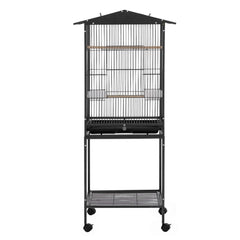 i.Pet 136cm Bird Cage Aviary Open Top Parrot Budgie Stand Wheels Black