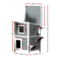 i.Pet Outdoor Cat House Shelter 56cm x 52cm x 82cm Rabbit Hutch Wooden Condo Small Outdoor Cat House
