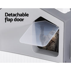 i.Pet Cat Litter Box Large Tray Kitty Toilet Enclosed Cat Litter Box Hooded Scoop Mat Grey