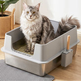i.Pet XXL Cat Litter Box Stainless Steel Jumbo Semi-Enclosed Pet Kitty Toilet