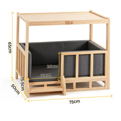 i.Pet 2in1 Dog Kennel Crate Furniture Grey Bedding Wooden House Indoor
