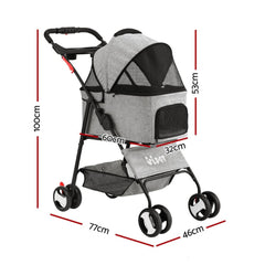 i.Pet Pet Stroller Dog Pram Cat Carrier Travel Large Pushchair Foldable 4 Wheels