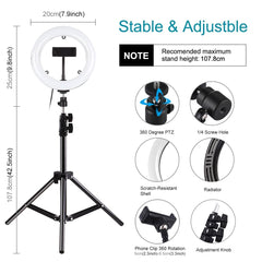 7.9 Mirror Light With Tripod & Usb 3 Modes Dual Colour Curved Ring Light For Vlogging Selfie Photography Video Phone Clamp - Black-1915196803599437827