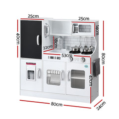 Keezi Kids Wooden Pretend Kitchen Play Set Cooking Toys Pot Ice Cup Oven Blackboard 80CM White