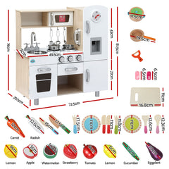 Keezi Kids Wooden Pretend Kitchen Playset with 29pc Cutting Food Set