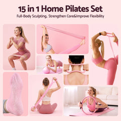 Everfit Pilates Ring Set for Women, 15pcs Home Workout Pilates Equipment with