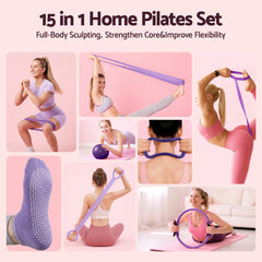 Everfit Pilates Ring Set for Women, 15pcs Home Workout Pilates Equipment with