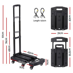 Giantz Folding Hand Truck Platform Trolley Foldable Dolly Cart 200kg Load Black