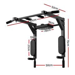 Everfit Pull Up Bar Dip Station Multi Gym 150kg Home Power Station Black Red