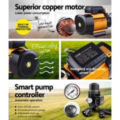 Giantz Garden Water Pump High Pressure 2500W Max 6-Stage Tank Irrigation
