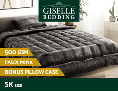 Giselle Bedding Faux Mink Quilt Charcoal Super King