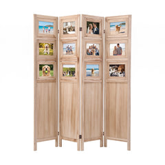 Artiss Room Divider 4 Panel Folding Privacy Screen Partition Rotatable Photo Frame Picture Collage Display Solid Wood Natural