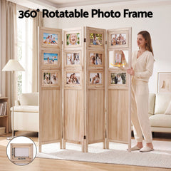 Artiss Room Divider 4 Panel Folding Privacy Screen Partition Rotatable Photo Frame Picture Collage Display Solid Wood Natural