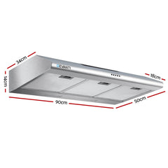 Devanti 900mm Range Hood 90cm Rangehood Kitchen Canopy LED Light Stainless Steel