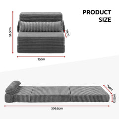 Artiss 3-in-1 Folding Sofa Bed Armless Lounger Chair with Side Pocket and Pillow