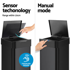 Devanti 50L Sensor Bin Motion Rubbish Bins Kitchen Automatic Trash Can Black