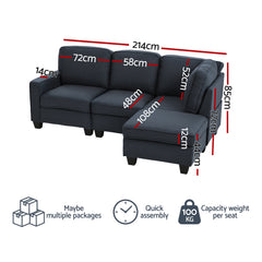 Artiss Modular Sofa Chaise Set 4-seater Dark Grey