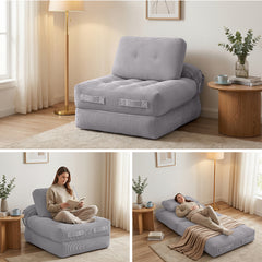 Artiss 1 Seater Corduroy Convertible Sofa Bed Pull Out Boneless Couch Grey