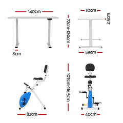 Artiss Under Desk Folding X-Bike with 140cm Automatic Standing Desk Magnetic Resistance White