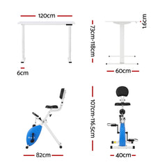 Artiss Under Desk Folding X-Bike with 120cm Automatic Standing Desk Magnetic Resistance White