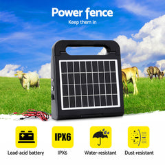 Giantz 5km Electric Fence Energiser Solar Energizer Charger Farm Animal 0.15J