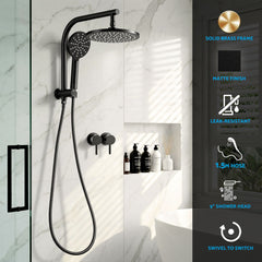 Cefito 9'' Rain Shower Head Set Handheld Round High Pressure Twins Tap Chrome