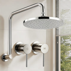 Cefito 9'' Rain Overhead Swivel Shower Head with Wall Twin Swivel Bathroom Tap