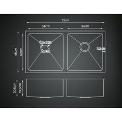 Cefito Kitchen Sink 77X45CM Stainless Steel Basin Double Bowl Silver