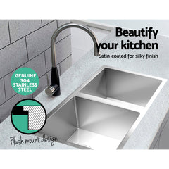 Cefito Kitchen Sink 77X45CM Stainless Steel Basin Double Bowl Silver