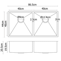 Cefito Kitchen Sink 86X44CM Stainless Steel Basin Double Bowl Silver