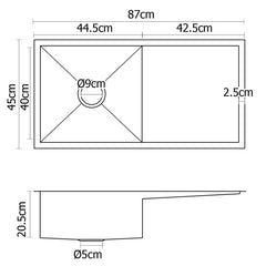 Cefito Kitchen Sink 87X45CM Stainless Steel Basin Single Bowl Silver