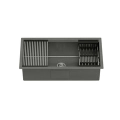 Cefito Kitchen Sink 81X45CM Stainless Steel Single Bowl Drain Rack Basket Black