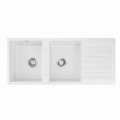 Cefito Kitchen Sink 116x50cm Granite Stone Sink Double Bowl White