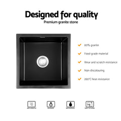 Cefito Kitchen Sink 45x45cm Granite Stone Sink Single Bowl Black