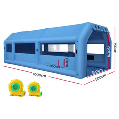 Giantz Inflatable Spray Booth Car Paint Tent 1000X500X350cm 2 Blowers Filter