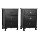 Artiss 2x Bedside Table 3 Drawers Vintage - THYME Black