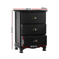 Artiss 2x Bedside Table 3 Drawers Vintage - THYME Black