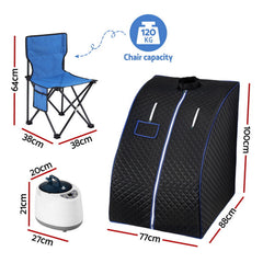 Devanti Portable Steam Sauna Tent 1000W 2L Steamer Pot Personal Home SPA Timer
