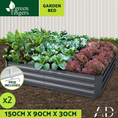 Green Fingers 2x Garden Bed 150x90cm Planter Box Raised Container Galvanised Herb