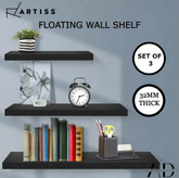 Artiss Floating Wall Shelf Set of 3 Black