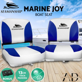 Seamanship 2X Folding Boat Seats Marine Swivel Low Back 13cm Padding White Blue